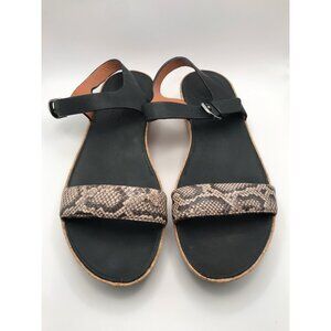 FitFlop Bon II Back Strap Leather Cork Sandal Snake Print Black Tan Sz 9